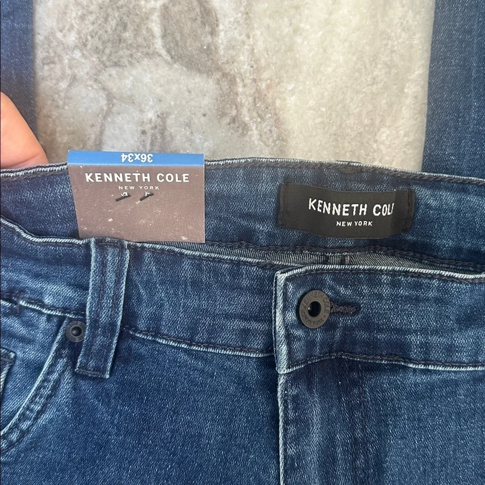 NWT Kenneth Cole Men's Straight Leg Fit Jeans Stretch Denim Blue Size 36x34